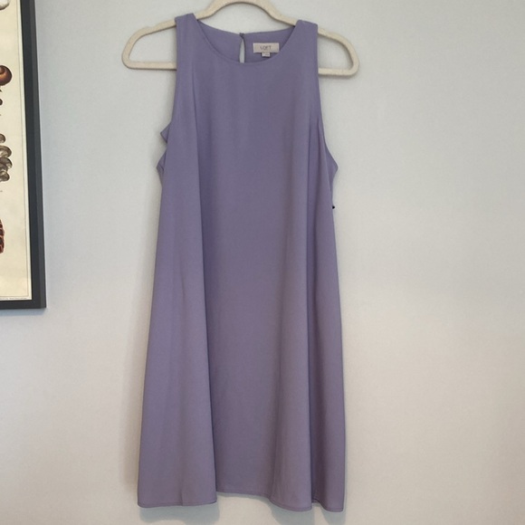 Loft Size: M Purple Sleeveless Ruffled Racer Back Swing Trapeze Dress - Picture 5 of 9
